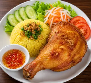 Hình ảnh cơm gà xối mỡ đùi 