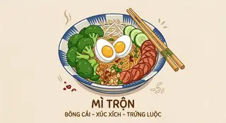 Hình ảnh Mì trộn trứng luộc - xúc xích  