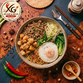 Hình ảnh Mì Trộn Trứng Lòng Đào Tóp Mờ Thịt Băm