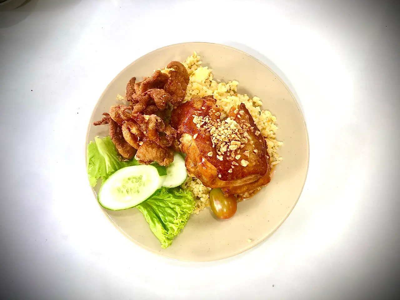 Hình ảnh CƠM MÁ ĐÙI + DA GÀ