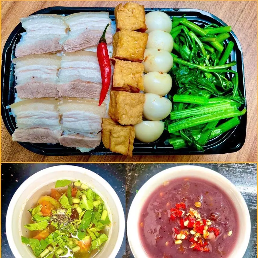 Hình ảnh Cơm Thịt Luộc Đậu Hũ Cà Pháo Mắm Tôm