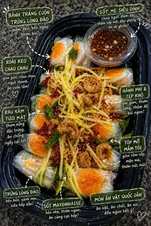 Hình ảnh bánh tráng cuộn chấm sốt me+ trà tắc chà bá