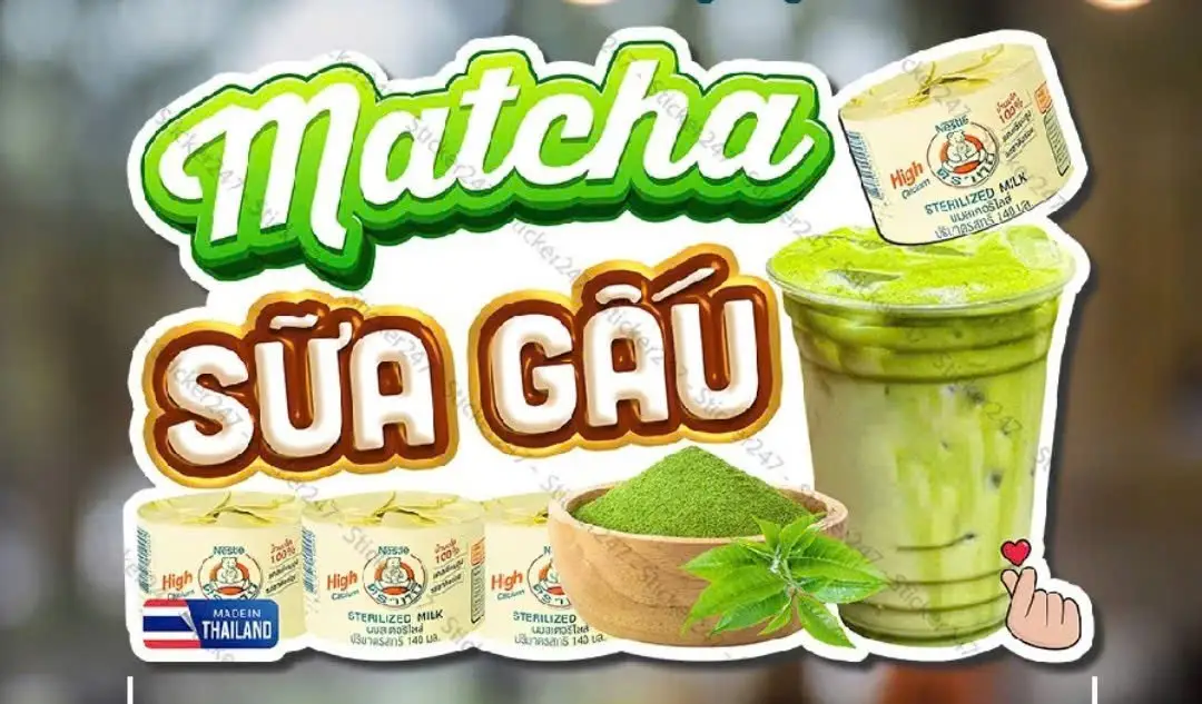 Hình ảnh matcha latte sữa gấu size L 800ml
