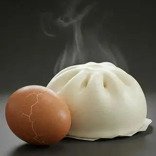 Hình ảnh Bánh bao thịt + trứng gà luộc lòng đào