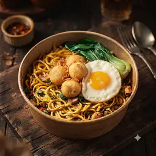 Hình ảnh Mì Trộn Trứng + Cá Viên