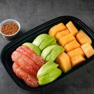 Hình ảnh Bưởi - ổi ruột đỏ - dưa lưới - hộp 700g tặg 2 bịch muối tây ninh 