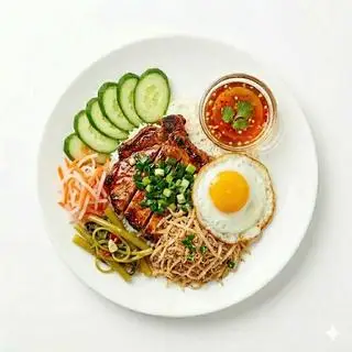 Hình ảnh Cơm tấm sườn + bì + trứng ốp la