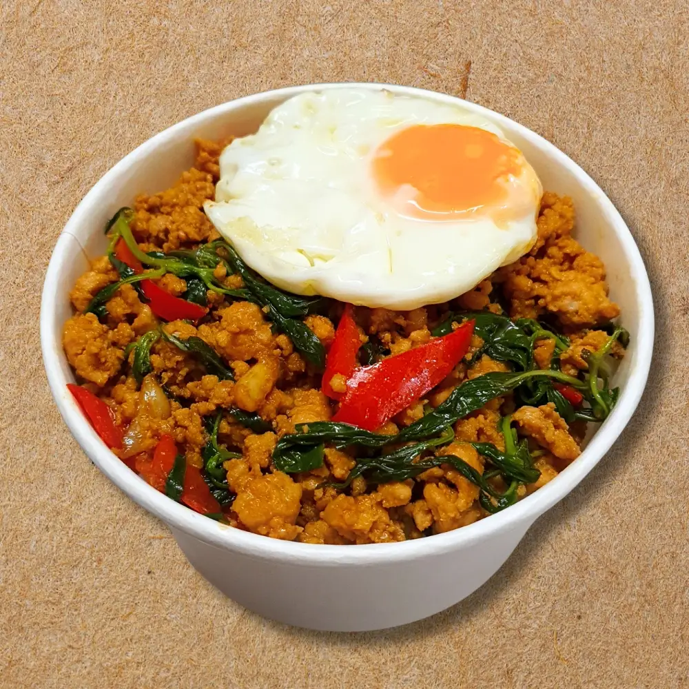 Hình ảnh Cơm Heo Bằm Lá Húng Quế Kiểu Thái (Ớt Sừng - Không cay)