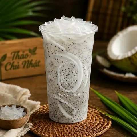 Hình ảnh Nước Dừa Tươi Hạt Chia , Nha Đam - Size L : 700ml