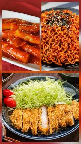 Hình ảnh Combo mì cay khô samyang+ heo chiên xù+ bánh gạo chiên sốt cay + 1 hồng trà tắc