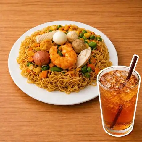 Hình ảnh Mì trộn thập cẩm + Trà đào