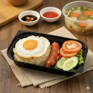 Hình ảnh Cơm Trứng Ốp La Xúc Xích + Canh