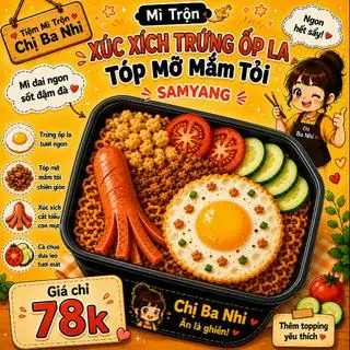 Hình ảnh mì samyang trộn xúc xích trứng 