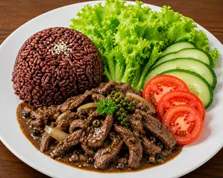 Hình ảnh Cơm Gạo Lứt Bò Sốt Tiêu Đen / Brown Rice with Beef in Black Pepper Sauce