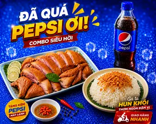 Hình ảnh 1/2 Gà Hun Khói  + Xôi hành phi ( hộp to) + 1 nước ngọt