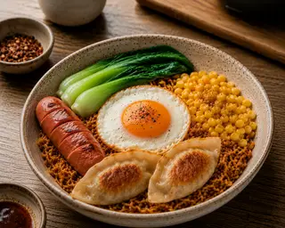 Hình ảnh Mỳ trộn indomie mandu trứng xúc xích