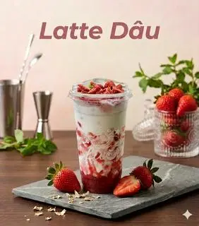 Hình ảnh Latte dâu ly lớn ún là no 