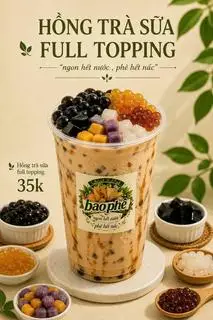 Hình ảnh hồng trà sữa full topping