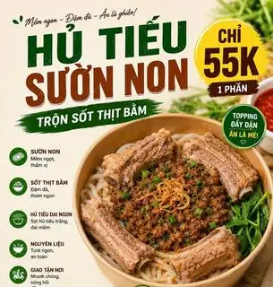Hình ảnh hủ tiếu sườn non trộn thịt bằm 
