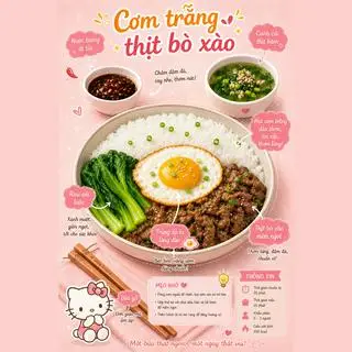 Hình ảnh Cơm trắng thịt bò xào