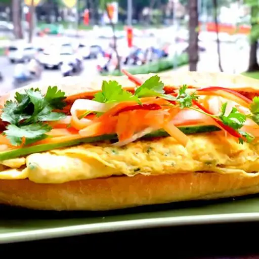 Hình ảnh Bánh mì trứng xúc xích- Trà xanh