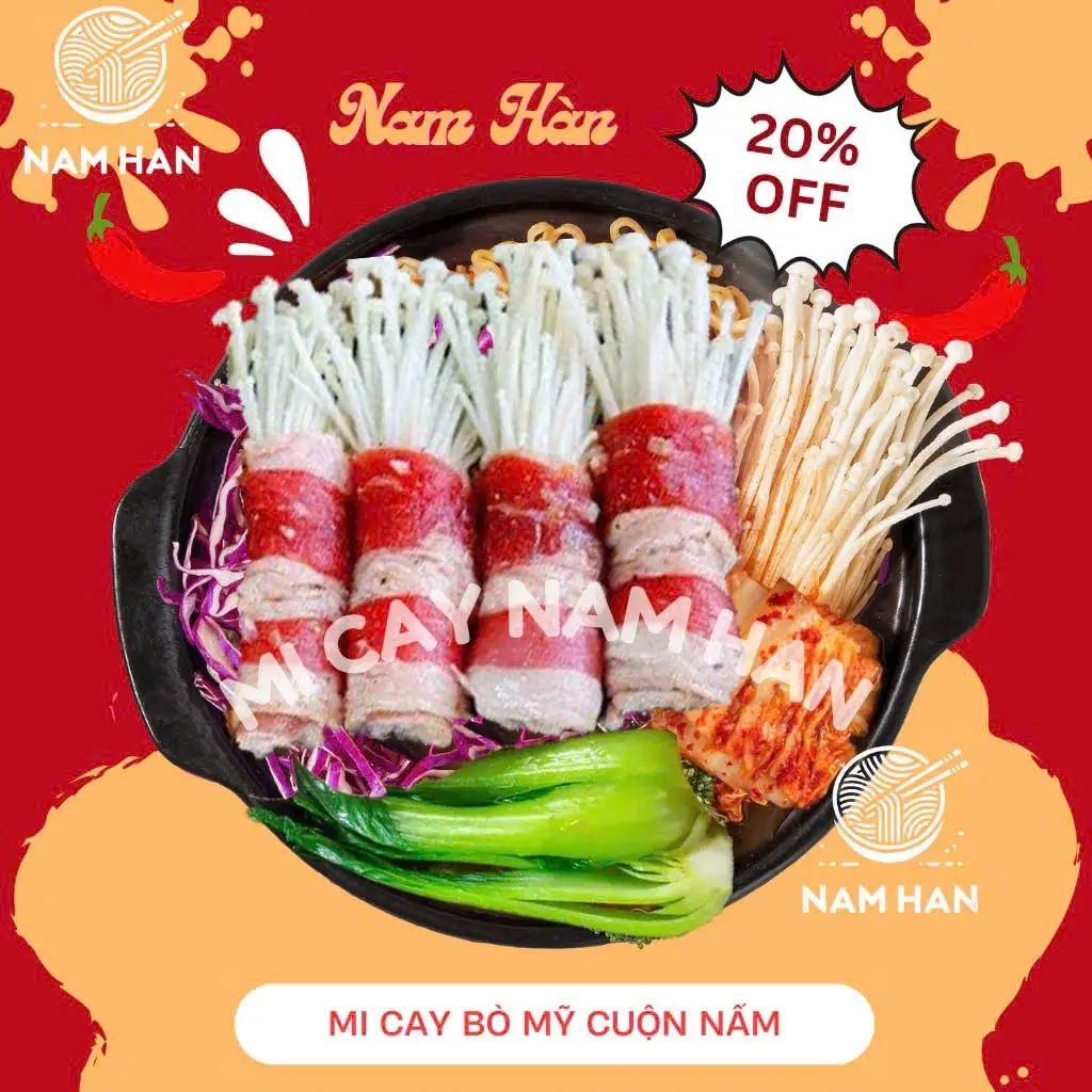 Hình ảnh Mì cay bò Mỹ cuộn nấm