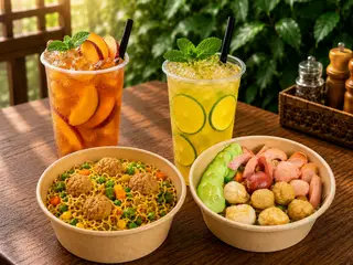 Hình ảnh 5. Combo 2 Người (Mì trộn thập cẩm 2 mì,Mì trộn bò viên, Trà chanh,  Trà đào)