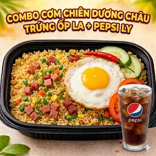 Hình ảnh combo cơm chiên dương châu trứng ốp la + 1 ly nước