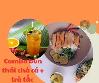 Hình ảnh bún nước lèo chả cá chiên + trà tắc