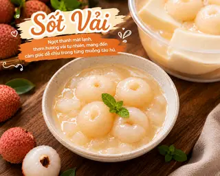 Hình ảnh Sốt Vải ăn kèm với tàu hủ 