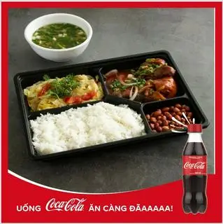 Hình ảnh Cơm trắng đùi gà + coca chai