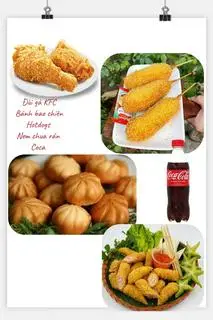 Hình ảnh CB : 1 đùi gà - 5 bánh bao sữa chiên thơm ngon - 1 hotdog - 3 nem chua rán - 1 coca 390ml