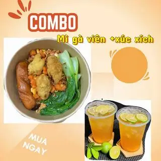 Hình ảnh Combo mì trộn gà viên - xúc xích - trà tắc