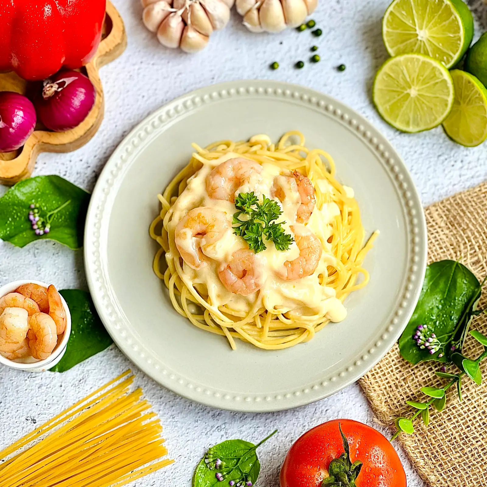 Hình ảnh Mì Ý Sốt Kem Phô Mai Tôm