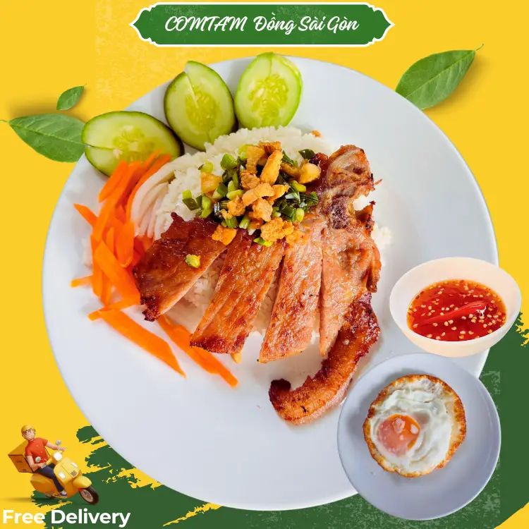Hình ảnh Cơm Tấm Sườn, Trứng ốp la + Nước mát