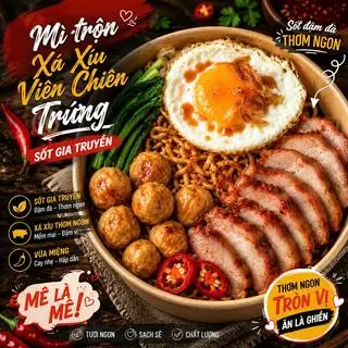 Hình ảnh (SIÊU BỰ) Mì Trộn Xá Xíu Viên Chiên Trứng – Đậm Đà No Bụng