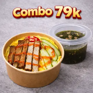 Hình ảnh Combo cơm chả cá phủ trứng + canh rong biển 