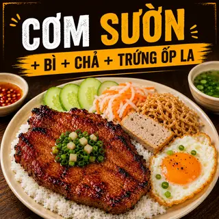 Hình ảnh Cơm sườn bì chả trứng ốp la 