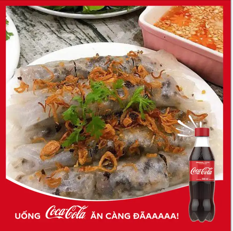 Hình ảnh Bánh cuốn nhân mộc nhĩ và Coca