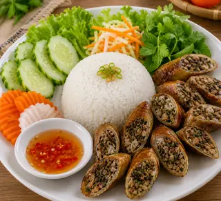 Hình ảnh Cơm tám dồi rán chay vegan