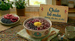 Hình ảnh Cháo bổ máu - thịt bò + đậu đen + củ dền