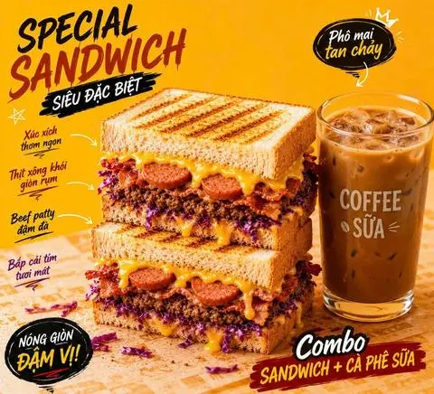Hình ảnh Sandwich đặc biệt + Cà phê sữa đá