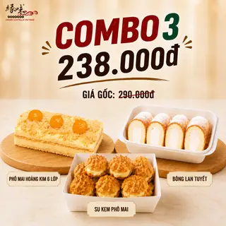 Hình ảnh Combo 238K (Phô Mai Hoàng Kim 6Lớp - BL Kem Tuyết - Su kem)