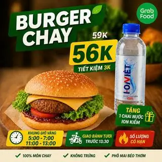 Hình ảnh COMBO HAMBURGER CHAY CAO CẤP và 1 CHAI NƯỚC ION KIỀM TỐT CHO SỨC KHOẺ