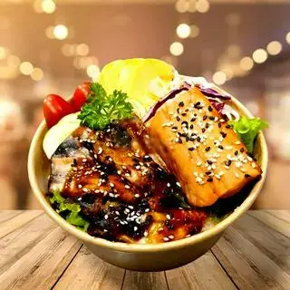 Hình ảnh Cơm lươn và cá hồi sốt Teriyaki - canh rong biển - rong sốt mè 30g