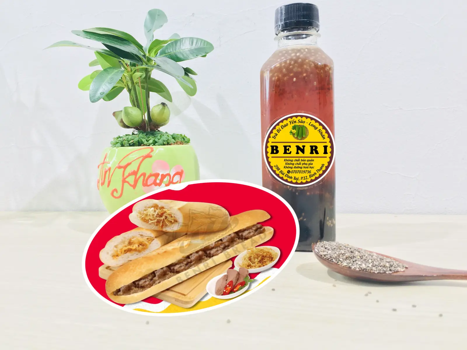 Hình ảnh Bánh mì que Patê chà bông + Trà bí đao yến sào hạt chia