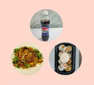 Hình ảnh Mì xào bò - Sushi chiên - pepsi