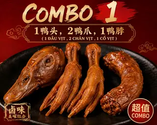 Hình ảnh Combo 3 món 1鸭头，2鸭爪，1鸭脖  ( 1đầu vịt ,2 chân vịt, 1 cổ vịt)
