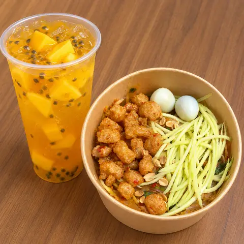 Hình ảnh Combo bánh tráng tóp mỡ và trà xoài chanh dây