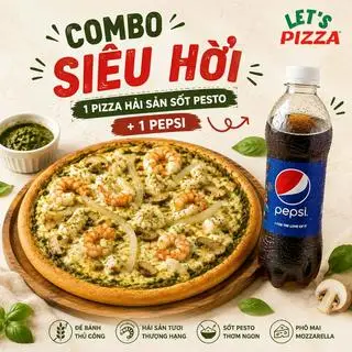 Hình ảnh [Deal Hot] Combo 1 Pizza Hải Sản sốt Pesto size 26 + 1 Pepsi 330ml